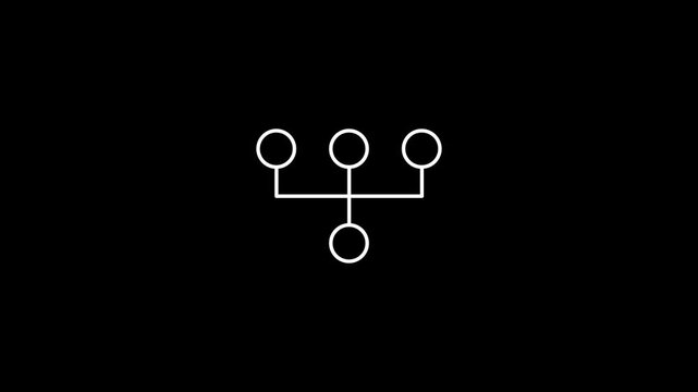 Three pronged branched node organization tree minimal outline icon 4k 25 fps