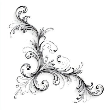 Elegant black ornamental floral swirl illustration on white