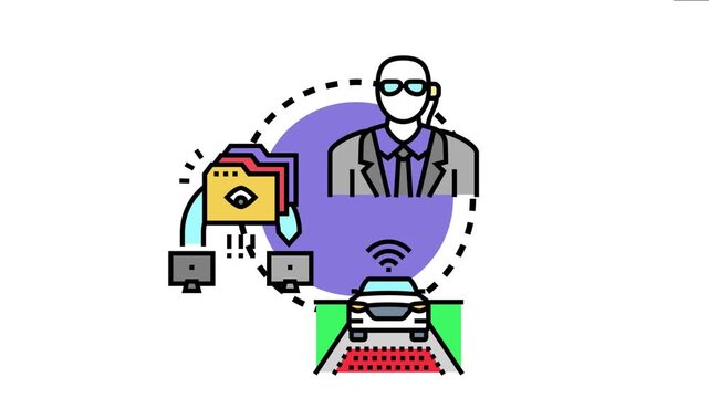 Security professional monitoring intelligent vehicle scanning boundary, collecting data for perimeter protection systems and observing potential threats with advanced technology