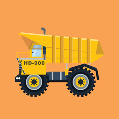 Yellow Heavy Duty Mining Dump Truck Flat Vector Illustration © CeritaArt