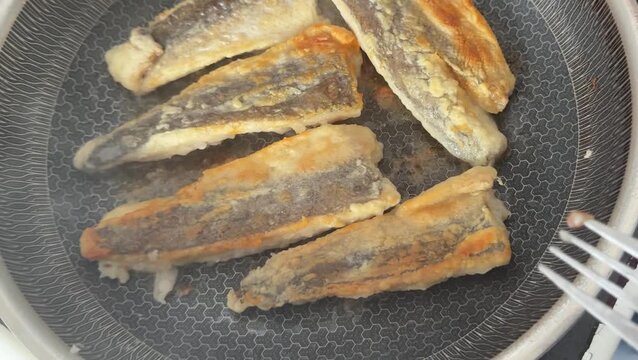 Fried fish fillets whitefish hake seafood pescatarian diet healthy eating, nutritious meals delicious appetizers, fresh ingredients gourmet cuisine, traditional dishes food background top view copy sp