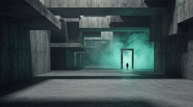 Abandoned Indoor Swimming Pool with Eerie Green Fog and an Unexplained Reflection