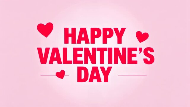 Animated happy valentines day video greeting card motion graphic with red floating hearts and bold typography on light pink background for romantic holiday celebration video project digital display