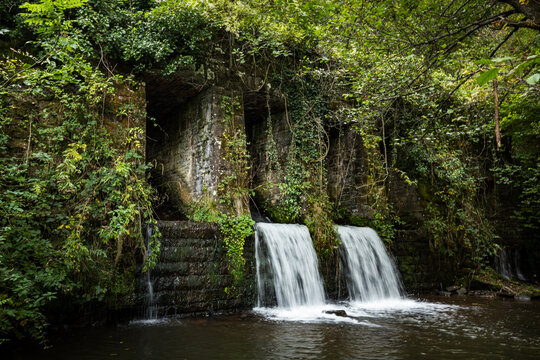 Beaufort Dam waterfall flowing in the Angidy Valley near Tintern in summer
