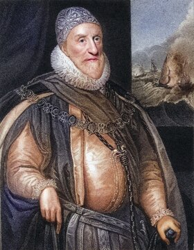 Charles Howard, 1st Earl of Nottingham, alias 2nd Baron Howard of Effingham, 1536-1624, English Lord High Admiral. From the book Lodge's British Portraits published in London 1823.l, Historic, digitally restored reproduction from a 19th century original, Record date not stated