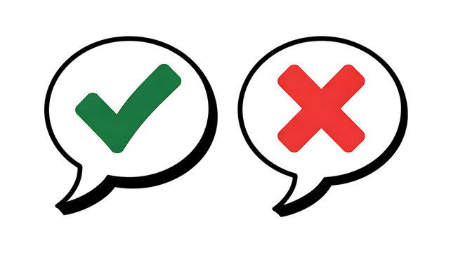 Isolated speech bubbles with check and cross marks.