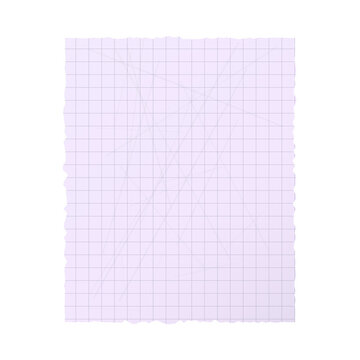 Purple Grid Paper Sheet with Torn Edges isolated on white background
