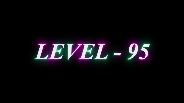 Level-95 neon bright text font, colorful motion animation. Glowing neon text Level 38 icon animation. Level th