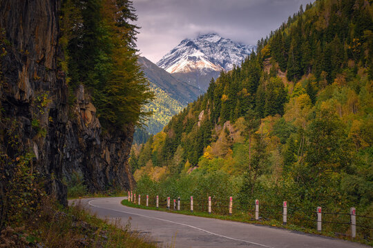 Autumn hues on the myst roads of Racha