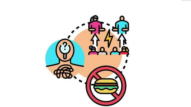 Illustrated representation depicting overlapping traits of attention deficit hyperactivity disorder. Including social interactions. Mental health challenges like confusion and anxiety
