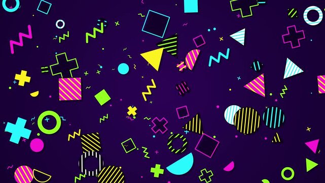 Retro geometric shapes seamless pattern background vibrant neon colors