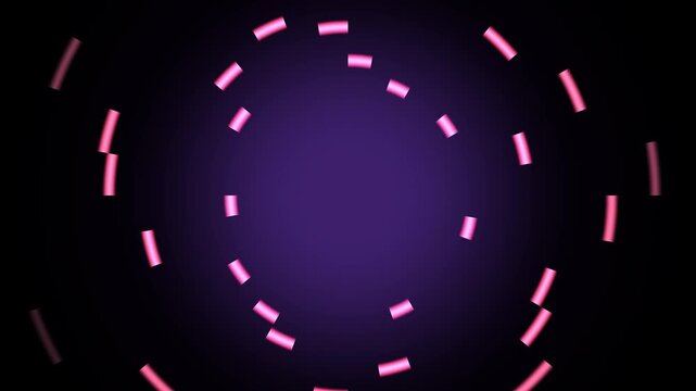 Abstract neon laser audio visualizer tunnel loop with glowing purple and pink dashes