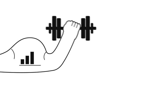 Gym cartoon Resistance training infographic: Bar Chart Growing Inside Bicep With Dumbbell