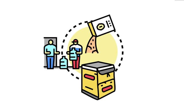 People receiving deliveries of goods from a chute, modern automated logistics and efficient direct to consumer parcel distribution and service