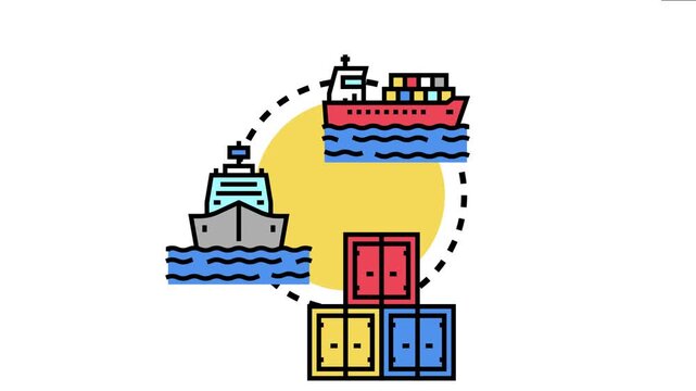 Package receiving dock concept global cargo movement with a container ship transporting freight. A smaller vessel. And stacked shipping containers