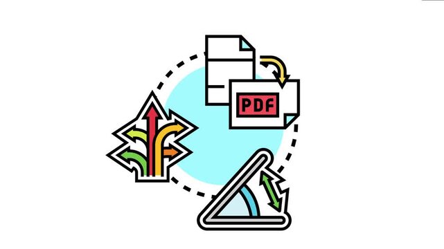Vector depicting page alignment, showing document formatting, a pdf file conversion, and the directional adjustment of elements for optimal layout