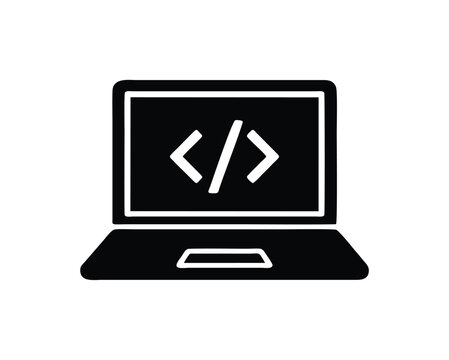 Laptop Displaying Code Tags Vector Icon Web Development Concept Logo