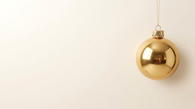 Shiny gold christmas ball ornament hanging as a festive decoration for the holiday season