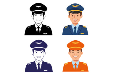 set of professional male airplane pilot avatars in flat vector style for aviation company branding and travel agency website design © Pnt