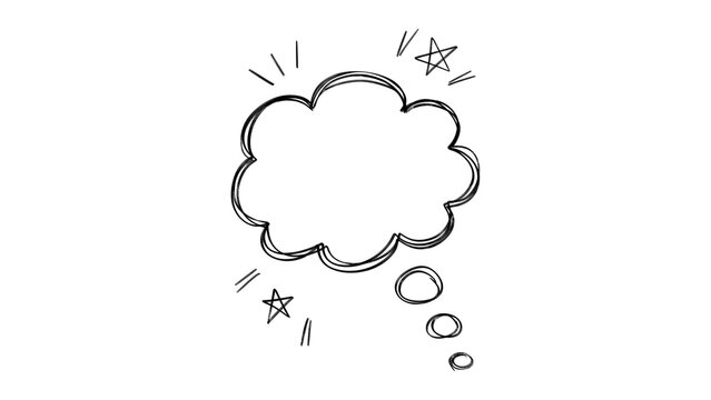 Cute hand drawn thought cloud speech bubble with stars isolated on transparent background. hand drawn dream frame for creative thinking, ideas, imagination, mental process, and whimsical text callouts