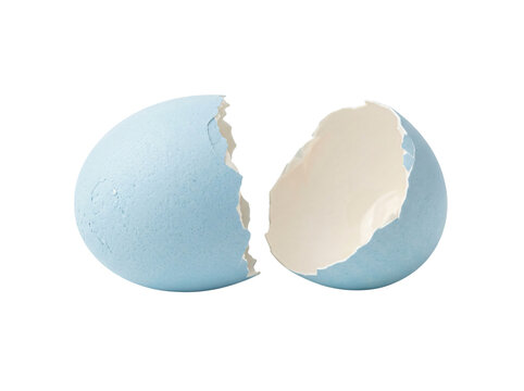 Broken light blue easter egg shell isolated on transparent background