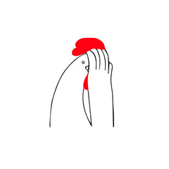 Funny Cartoon Rooster Covering Its Face While Wearing a Santa Hat © MDMEHEDIHASAN