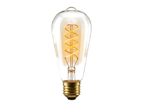 Vintage edison light bulb with glowing spiral filament isolated on