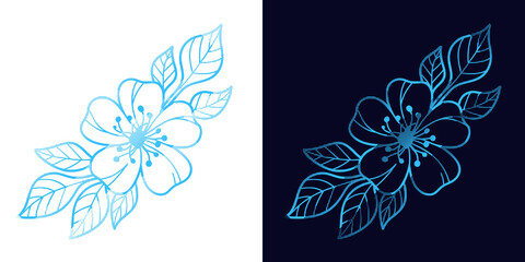 Elegant blue dotted line camellia flower illustration for wedding © AB vector designer