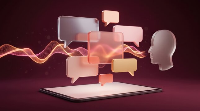 3dAccessibility & Inclusion abstract background design mew 2026 3d illustration of communication concept with human head and speech bubbles illustration