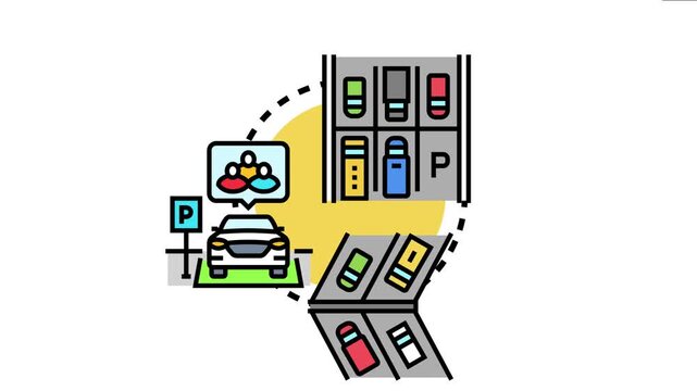 Parking space planning concept visualizing efficient allocation of parking areas. Optimizing vehicle traffic flow. And implementing carpooling strategies for urban development and sustainable mobility
