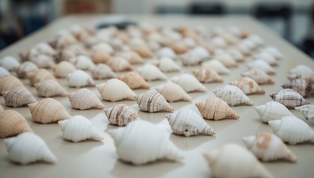 A table covered with various types of shells