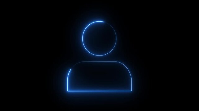 blue neon user profile icon on dark background, glowing person symbol.