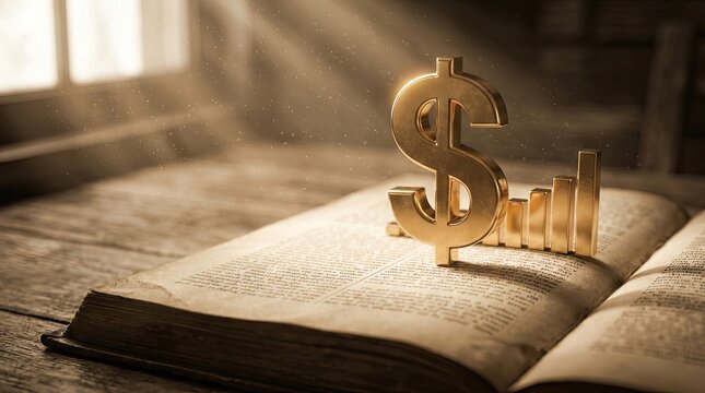 Golden Dollar Sign and Financial Growth Graph on Open Vintage Book