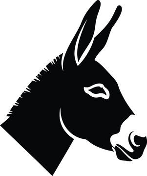 Minimalist black and white donkey head vector silhouette design element
