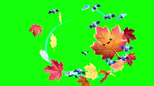 Falling Spooky Leaves Green Screen Chroma Key Animation