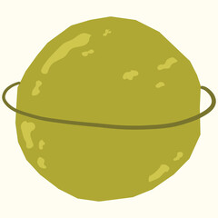 Green saturn planet with ring, cosmic space sphere for kids, outer space nursery room graphic element © Ruslanivna