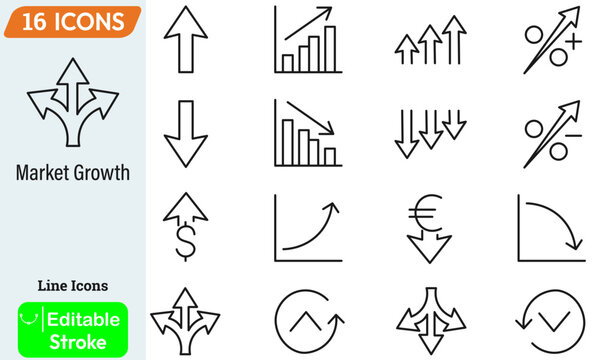 Financial Market Growth and Loss Business Chart Trend Arrow Line Vector Icons Set