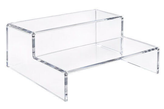 Transparent acrylic display stand with three tiers for organizing and showcasing items