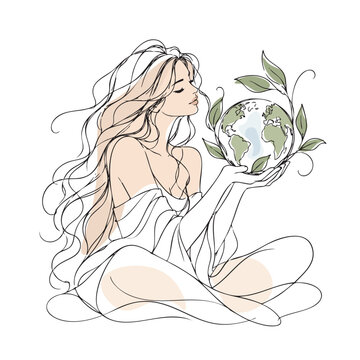 Woman Holding Earth with Leaves