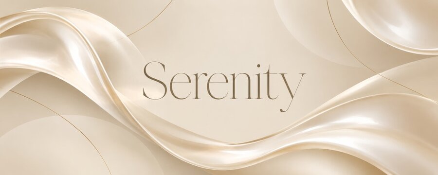 Pearlescent Cream Curves and Elegant Serif Text on Beige Banner