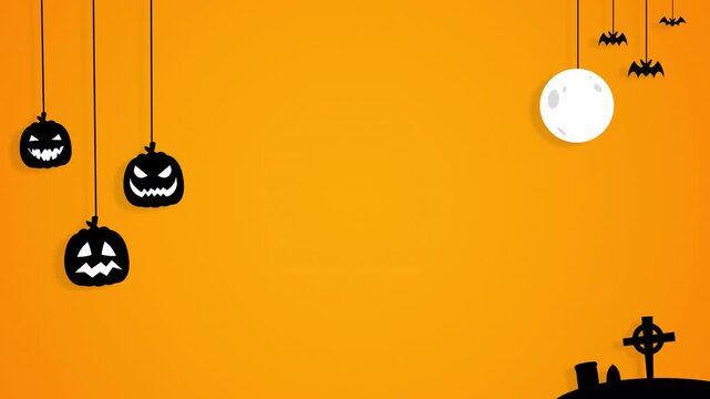 Halloween orange background with pumpkins and bats