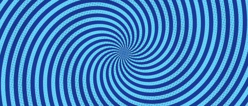 Blue dotted spiral pattern forms a radial optical illusion on an abstract graphic background