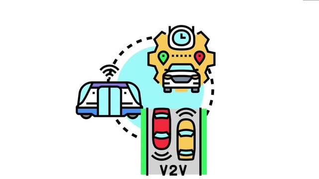 Vehicle to vehicle communication vulnerabilities, smart transportation security threats, and data attacks on autonomous driving systems are illustrated as a conceptual icon