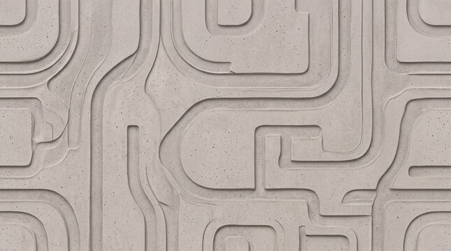 Interlocking curvilinear pattern features a textured neutral toned surface