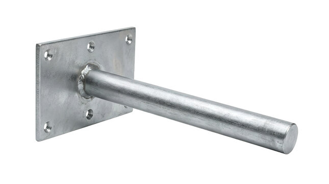 Metal rod with rectangular base mounting bracket and bolt holes