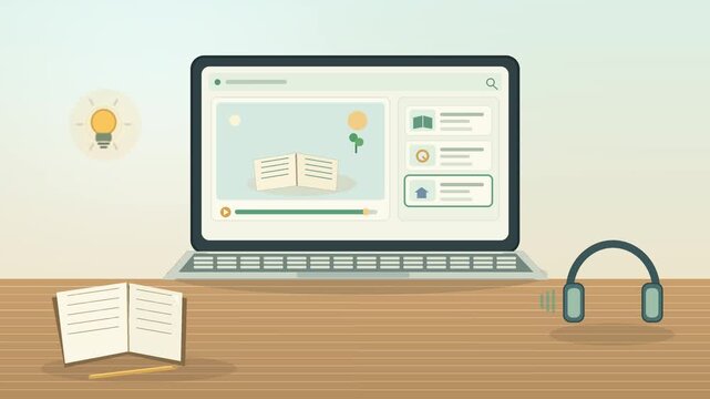 Online Learning Course Interface on Laptop with Study Materials