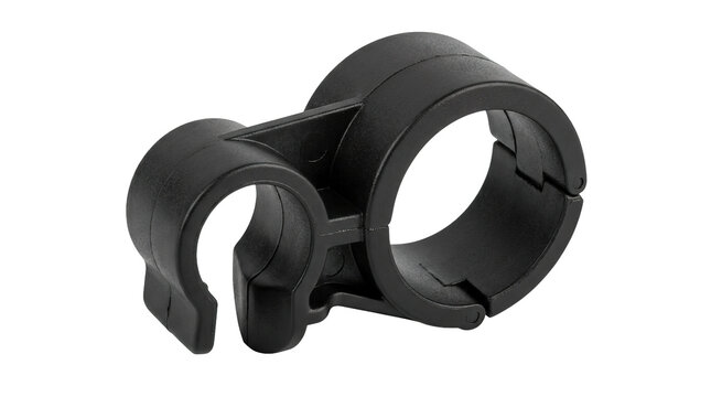 Black plastic pipe clamp for secure fastening and support