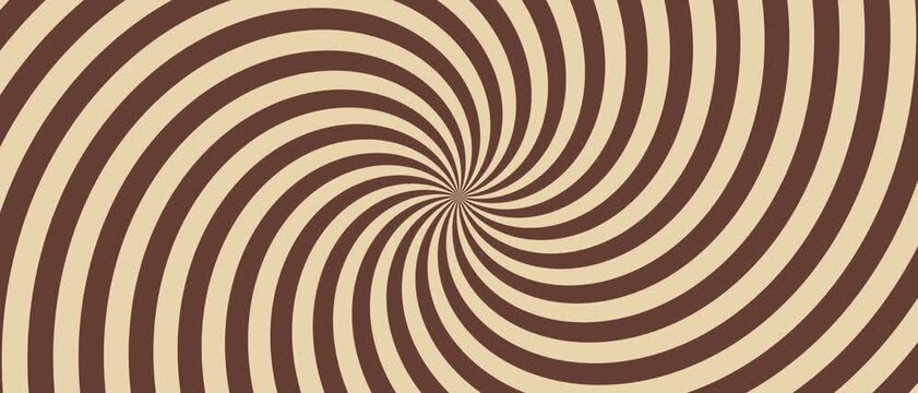 Brown and cream curved bands form a centered spiral optical illusion graphic pattern