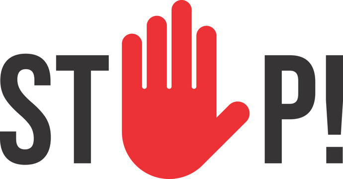 Stop hand signals in red and black indicating prohibition or halt.A simple red circle with a diagonal slash indicating prohibition.