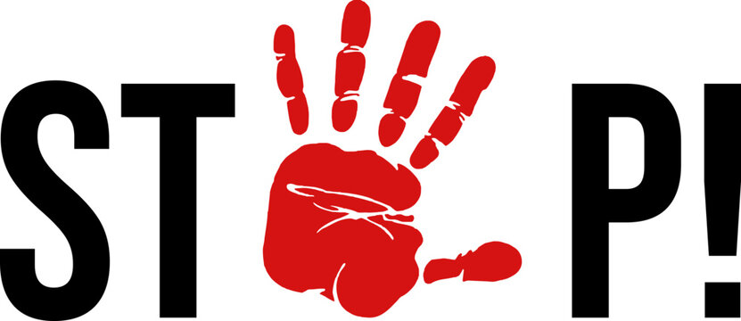 Stop hand signals in red and black indicating prohibition or halt.A simple red circle with a diagonal slash indicating prohibition.